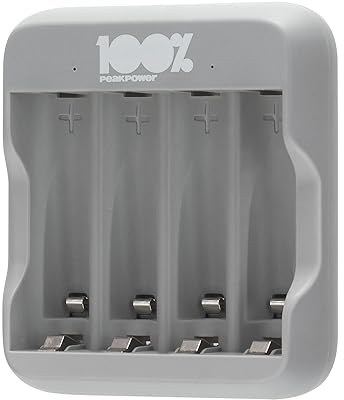 Caricabatterie a 4 Slot per Pile Ricaricabili AA e AAA NiMH | 100% Peakpower |Caricatore USB