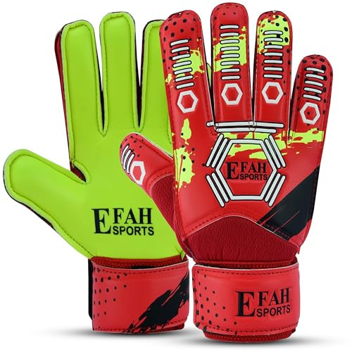 EFAH SPORTS Gants de gardien de but de football pour enfants, garçons, enfants, jeunes – Gants de gardien de but de football avec paumes à forte adhérence (taille 3, rouge/jaune F)