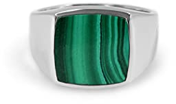Herren Ring Siegelring mit grünem Stein eckig aus 925 Silber Siegelring poliert handgemacht | Männerschmuck aus Deutschland mit Geschenkbox (54)