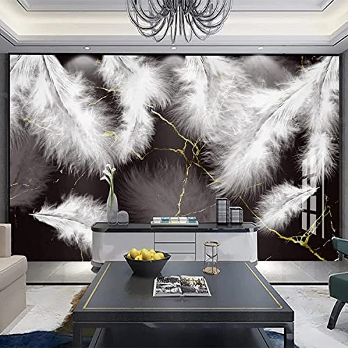 Peintures Murales En Papier Peint Murs 3D Enfants Plume Créative Marbre Noir Or Peintures Murales Auto-Adhésives Panorama Affiches Enfants Garçons Filles Ados Chambre Cadeaux De Noël Cadeaux D'Annive