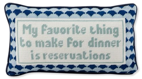 FURBISH Needlepoint Decorative Throw Pillow - with Reservations - 8 x 14 - Small Embroidered Accent Pillow for Bed, Chair, Couch, Sofa - Eclectic Home Decor