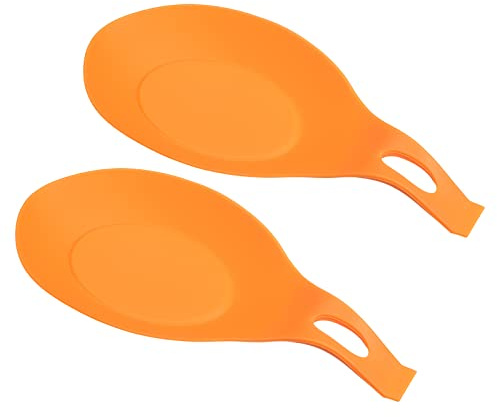 sourcing map Silicone Spoon Rest, 7.68 x 3.74 Heat Resistant Kitchen Utensil Holder Spatula Ladle Rest for Counter Stove Top, Orange 2Pcs
