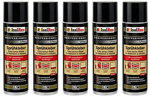 Isolbau Sprühkleber 5 x 500 ml - Extra starker Kleber für Heimwerk & Industrie - Klebe-Spray für Schaumstoff, Holz, Stoff, Leder, Filz uvm