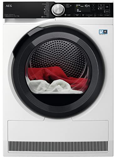 AEG 9000 Series Heat Pump Tumble Dryer TR959M6BC, 9kg Load, Freestanding 60 cm, AbsoluteCare Plus 3D SCan Technology Drying, Anti Crease, Low Energy Consumption, Energy Rating A+++, White