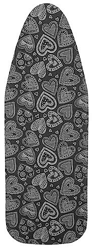 Pottwal Copriasse da Stiro Premium per Una Stiratura Facile e Veloce, per Ferri da Stiro a Vapore, Copriasse da stiro Universale, Cuore Nero, 30-35cm x 108-115cm (Taglia M)