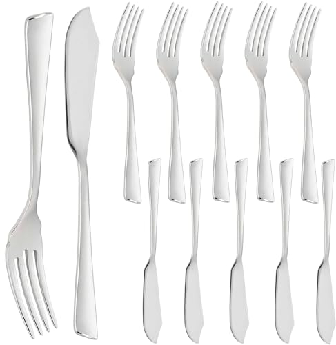 Fischbesteck messer glänzend polierter Edelstahl 12 stück mit fischmesser fischgabel
