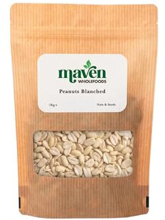 Maven Wholefoods Peanuts Blanched 1kg | Natural | Vegan | Gmo Free | Unsalted | Source of Protien & Fibre | Healthy Snacking | Suitable for Vegetarian | Packed Fresh in Resealable Bags