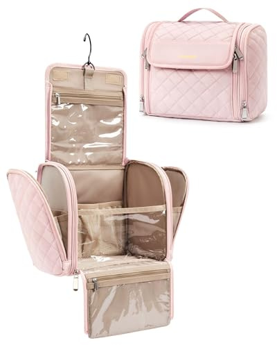 BAGSMART Make-Up Organiser, Groß Kulturbeutel Damen Gross Kulturtasche Zum Aufhängen, Kosmetiktasche kulturbeutel Waschtasche für Frauen & Mädchen, Rosa