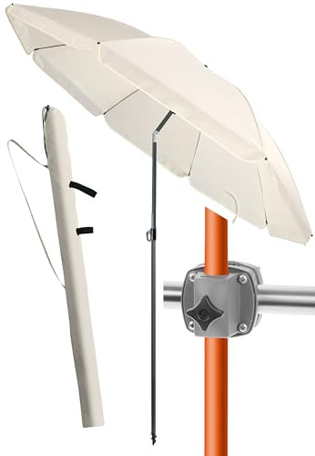 4smile Sonnenschirm Balkon SunnyJoy Ø 180 cm + Sonnenschirmhalter Balkongeländer + Sonnenschirm Schutzhülle - Komplettset für Rundumschutz - UV 50+ Sonnenschutz Balkon, Beige