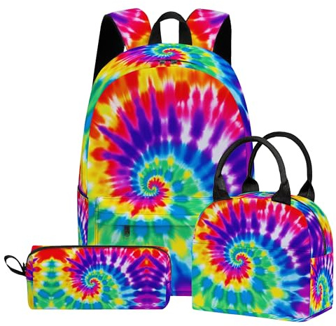 Scovotec 3PCS Backpack for Boys Girls, Kids Tiedye Back to School Backpack Sets with Lunch Bag Pencil Case, 17 Inch Lightweight Bookpack 3 in 1 Set for Teens Elementary Middle High School Students