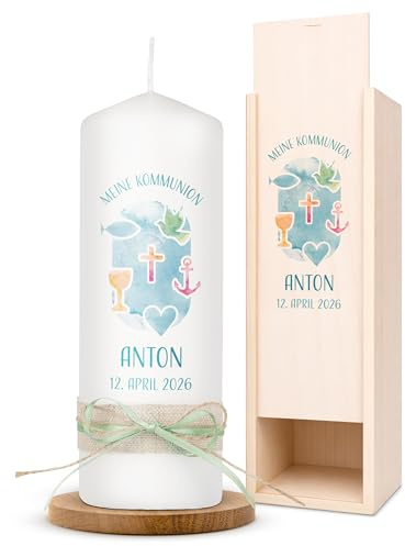 AMARI ® Kommunionkerze personalisiert Hoffnung H:20cm/⌀:7cm - Personalisierte Kommunionkerze für Jungen & Mädchen – Kerze zur Kommunion selbst gestalten