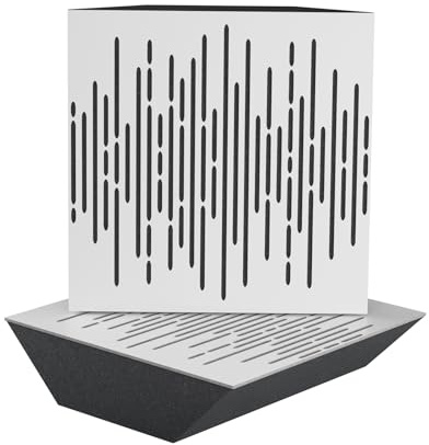 Lot de 2 pièges à basses acoustiques d'angle | 50x50cm | Traitement d'insonorisation pour studio d'enregistrement | Absorption - Diffusion - Réflexion | (x2 WAVE-150mm | Blanc)