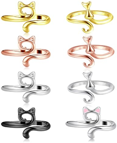 oruola 8 Stück HäKel Ring,Häkelringe Finger,Häkelringe Metall Katze,Verstellbarer Crochet Ring für Finger,Häkelspannringe zum Häkeln,Garnspannring,Geschenk für Stricken Flechten,Bunte