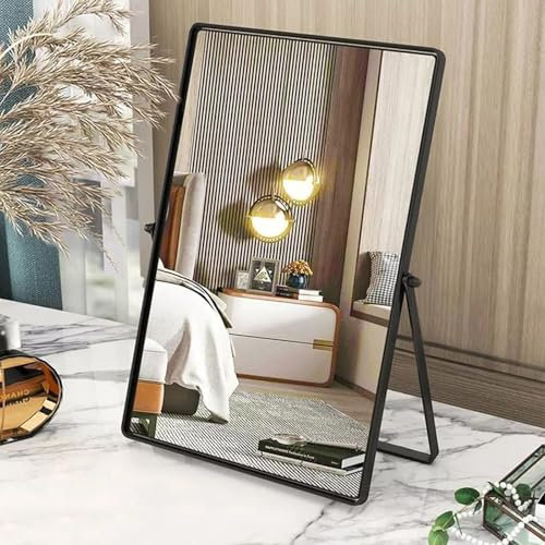 Gosider Schwarzer Tischspiegel – tragbarer Kosmetikspiegel mit Metallrahmen, rechteckiger Schreibtischspiegel für Schlafzimmer, Wohnzimmer und Büro – 30 x 22 cm