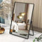 Gosider Espejo de mesa negro, espejo de maquillaje portátil con marco de metal, espejo rectangular con soporte, 90°, espejo de mesa de escritorio de una sola cara para dormitorio, sala de estar,