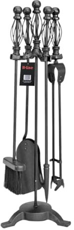 Fire Companion Set Fireside Fireplace Log Burner Tools Poker Brush Tong Stand (Black, Windsor Companion Set)