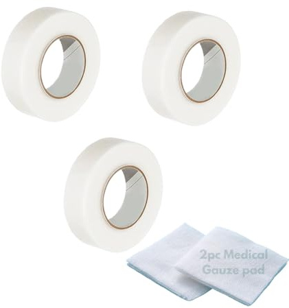 NanaCare Micropore Tape, 3 Rolls 1.25cm x10m & 2pc Gauze Pads, Medical Tape | Hypoallergenic Surgical Tape For Wound Care, Dressings & Face, First Aid Waterproof Bandage For Sensitive Skin
