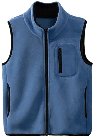 ANIMQUE Niños Pequeños Chaleco Polar Cuello Levantado Chaqueta Sin Mangas Chaleco Polar Con Cremallera Sólido Padres-Niños Tops Ligeros Ropa de Exterior, Azul 110