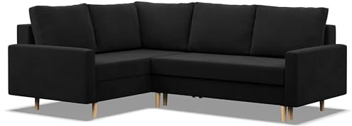 Mebligo - Ecksofa mit Schlaffunktion und Bettkasten Blank, Eckcouch mit Ottomane Links, Sofa L Form 226 x 175 x 92 cm, Couch mit Bonellfedern, Ecke Sofa Wohnzimmer, Schlafsofa - Schwarz