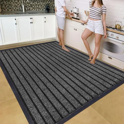 Cozy Haven Rubber Rug – Outdoor & Indoor Heavy Duty Washable Non-Slip Rug for Kitchen Garden, Inside & Outside Floor Mats, Waterproof and Dirt Trapper Entrance Rug (120x150 cm, Grey)