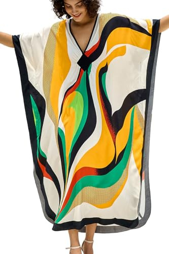 YouKD Maxi abito con scollo a V, caftano boho, copricostume da spiaggia, maxi indumento da donna, E Colore 5, Etichettalia unica