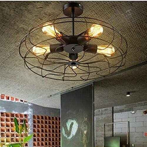 LAUMZX Steampunk Industrial Vintage Metal Fan Pendant Lamp 5-Light Retro Black Ceiling Chandelier With E27 Sockets, Unique Fan-Style Metal Cage Design Ceiling Lighting Fixture For Restaurants, Kitchen