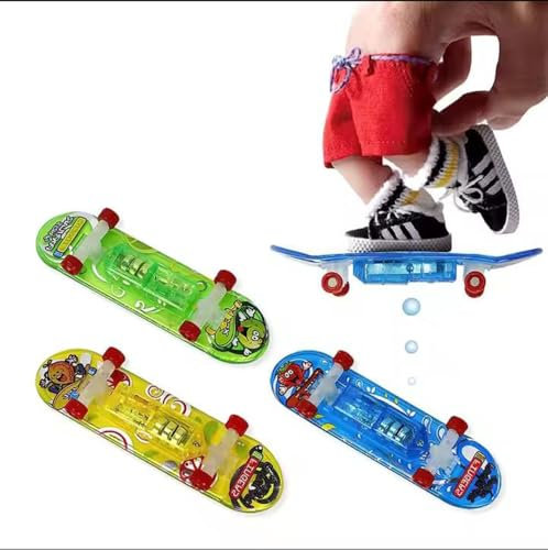 PRECORN LED Fingerskateboard Set – 6 Mini Fingerboards mit Beleuchtung für Coole Tricks, Kindergeburtstag Mitgebsel, Geschenkidee für Jungen und Mädchen, futuristisches Finger Skateboard Set