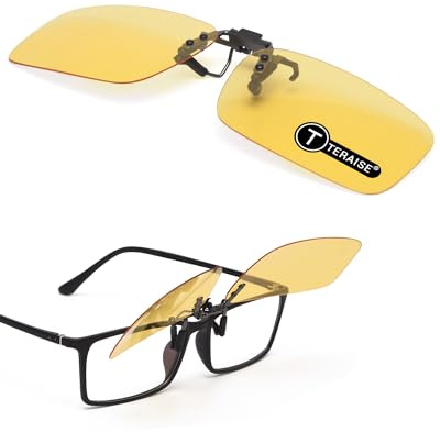 TERAISE Clip Lunettes Conduite de Nuit pour Hommes Femmes Polarisé Lunettes de Vision Nocturne Anti-Éblouissement UV400 Surlunettes de Soleil (10jaune,60 * 47mm)