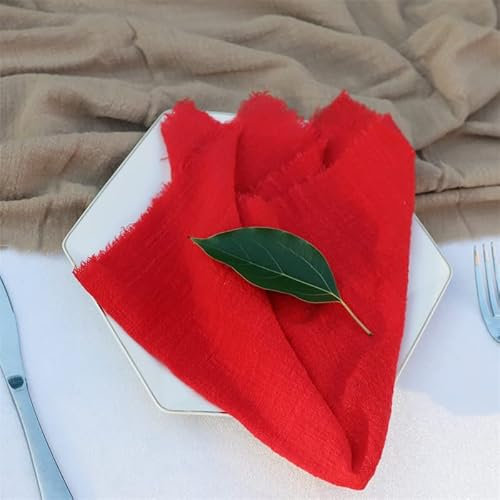 SYSUII 32x32cm 12 Stück Stoffservietten Baumwolle Musselin Servietten Stoff Tischservietten Abwaschbare Servietten Hochzeitsservietten für Party Geburtstag Cafe Restaurant Küche-Rot