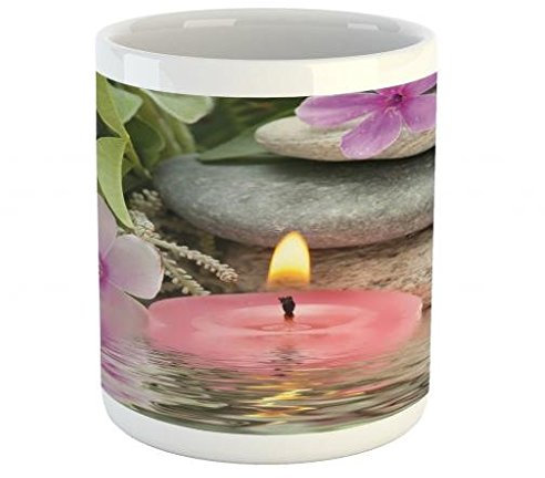 Tasse Himmel Auf Erden Friedliches Thema Veilchen Kerze Auf Wasser Und Steinen Becher Dekorativer Milchbecher Mehrweg Trinkbecher Für Kaffee Tischdeko Tee 330Ml