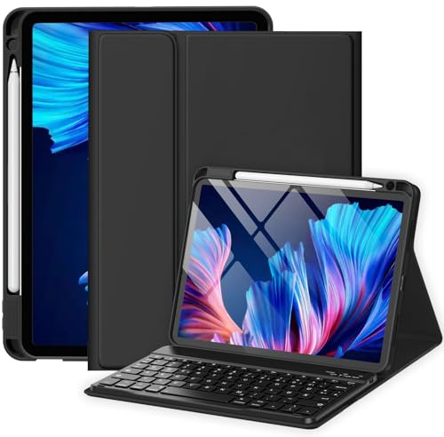 drivego Hülle mit Tastatur für iPad Air 11 Zoll M4 2026/M3 2025/M2 2024 | für iPad Air 10.9 5 Generation 2022/4 Gen 2020, Magnetische Anti-Detach QWERTZ Tastatur Hülle mit Stifthalter, Schwarz