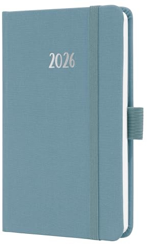 SIGEL J6400 Wochenkalender 2026 A6 blau, Hardcover mit Textileinband, Gummiband, Stiftschlaufe, Einstecktasche, 174 Seiten, vegan, Buchkalender, Terminplaner Taschenkalender Jolie