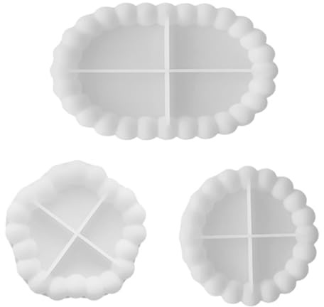 3 Stück Silikonform Tablett,Silikonform Untersetzer,Silikonformen Gießformen Tablett,Epoxidharz Formen für Beton Gießform,für Untersetzer,Kerzenhalter,DIY Bastelprojekte,Heimdekoration 3 Form Weiß