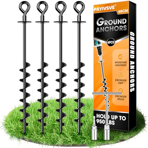 Payivsve 24 inch ground anchor, ground anchor, heavy duty, robust ground anchor, set of 4, full and wide screw trampoline, ground anchor, trampoline set for attaching trampoline, canopy, swing