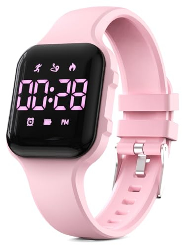 LED Kids Multifunction Steps Counting Watch, Digital Watch, Kids Pedometer Watch, Stopwatch, Alarm Clock, Calories for Women Children Girls Boys (Pink)