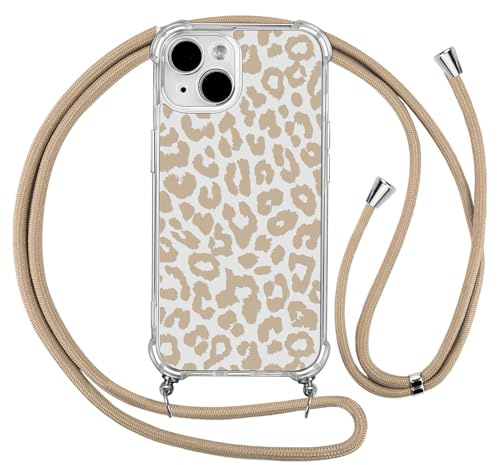 Ciciber Ttusy Handykette Hülle für iPhone 13 mit Band, Stoßfest Durchsichtig Muster Leopard Case Weiches Silikon Schutzhülle mit Kordel zum Umhängen Necklace HandyHülle für iPhone 13, 06
