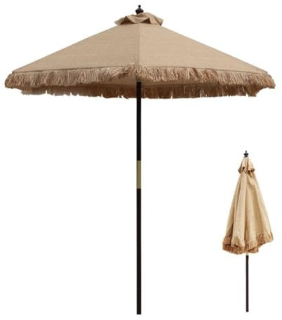 KXWOQ3ED Sombrilla Tiki de Paja para Terraza con Flecos, Sombrilla Hawaiana de Playa, Parasol de Jardín Portátil con Bolsa de Transporte, Protección Solar UV
