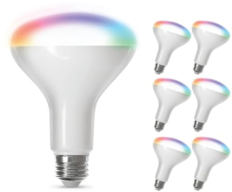 Feit Electric BR30 Smart LED Light Bulbs, 65W Equivalent, Dimmable, Color Changing, Tunable White, 650 Lumens, 2.4GHz Wi-Fi, Alexa/Google Home Enabled Track Lighting, BR30/RGBW/CA/AG/RP/6, 6 Pack