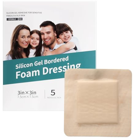 Silikonschaumverband 7.5 x 7.5 cm Silikon Schaum Wundverband Wasserdichter Selbsthaftender Weicher Silikon Schaumverband Wundverbände 5 Stück