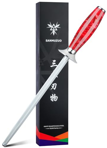 SANMUZUO Slipstång, professionell Knivvässare för köksknivar, 23 cm slipstål med hartshandtag, XUAN-serien (Rosröd)