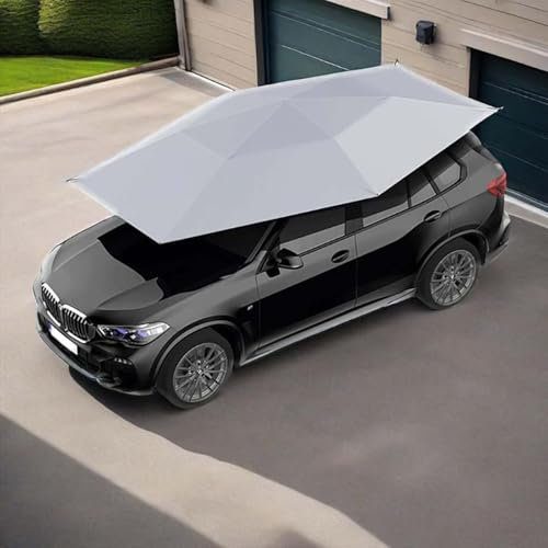 QFGain Car Tent Movable Carport, Outdoor Automatic Cover Waterproof Car Sun Shade Folding Opening Umbrella, Anti-UV Protection Windproof Oxford Cloth,Grey-4.2M