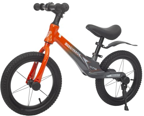 Bueuwe Draisienne 14 pour enfants de 3, 4, 5, 6 ans, vélo léger sans pédale, vélo d'entraînement pour tout-petit avec cadre en alliage de magnésium, pneus gonflables, support, orange