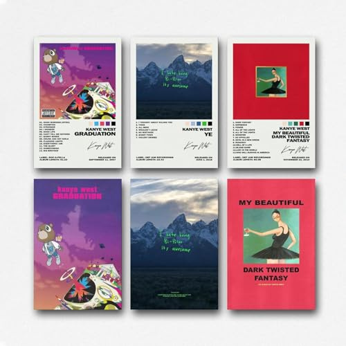 Ein Set von 6 Kanye-Postern, West-Musik, Sänger, Rapper, Albumcover, Wandkunst, Leinwandposter, Raumdekor, ästhetischer Druck, Dekoration, 20 x 30 cm