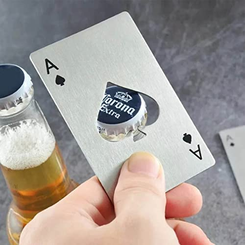Fydun Tire d'ouvre-bouteille de Carte de Poker de 20 Pièces Set Ouvre-bière en Acier Inoxydable en Cadeaux de Taille de Portefeuille Noir et argenté pour Chaque Occasion