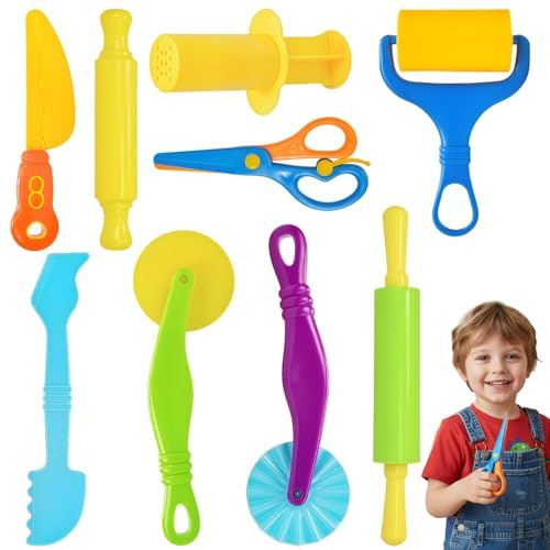 Knetwerkzeug Set für Knetwerkzeug ab 2 Jahre, 9 Stück Plastilin Werkzeuge Knete Spielzeug mit Robusten Knetwerkzeugen, Knete Zubehör Play doh Zubehör Kinetic Sandzubehör für Kreatives Spielen