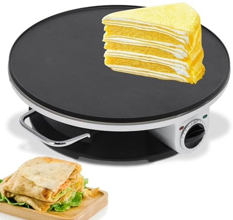 Crepera Eléctrica De 1200 W, Plancha Para Panqueques De Acero Inoxidable De 13 Pulgadas Con Temperatura Ajustable De 3 Velocidades, Plancha Para Crepes Con Dial De Placa Caliente Antiadherente