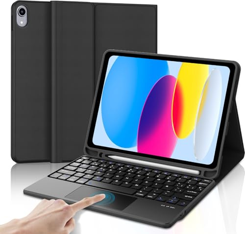 Funda Teclado para iPad A16 11 Generación 2025/10 Gen 2022 11/10.9 Pulgadas | Keyboard Touchpad, QWERTY Español Ñ, Bluetooth Magnético Desmontable Teclado Trackpad con Portalápices, Negro