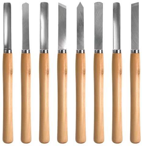 FUZIDDN Professional Wood Turning Chisel Set, 8 pcs Lathe Tools with 2 Skew, 1 Spear, 1 Parting, 1 Round Nose & 3 Gouges for Woodworking, Replacement for General Lathe Chisel Sets