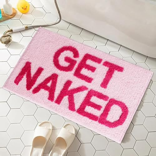 Badematte rutschfest 40x60cm - Badezimmerteppich GET Naked Bath Mat Waschbar Saugfähig Schnelltrocknend, Duschvorleger Badvorleger für Badezimmer Dusche WC, Weicher Badteppich rutschfest waschbar Rosa