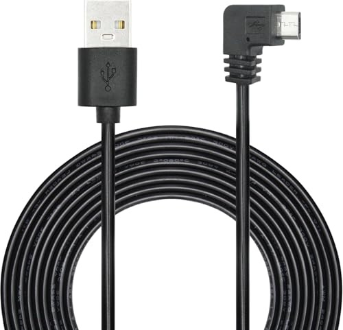 USB 2.0 A Male to 90 Degree Left Angle Micro USB Dash Cam Power Cord 11FT | for Car Dash Cam, Phones and Other Devices Charging